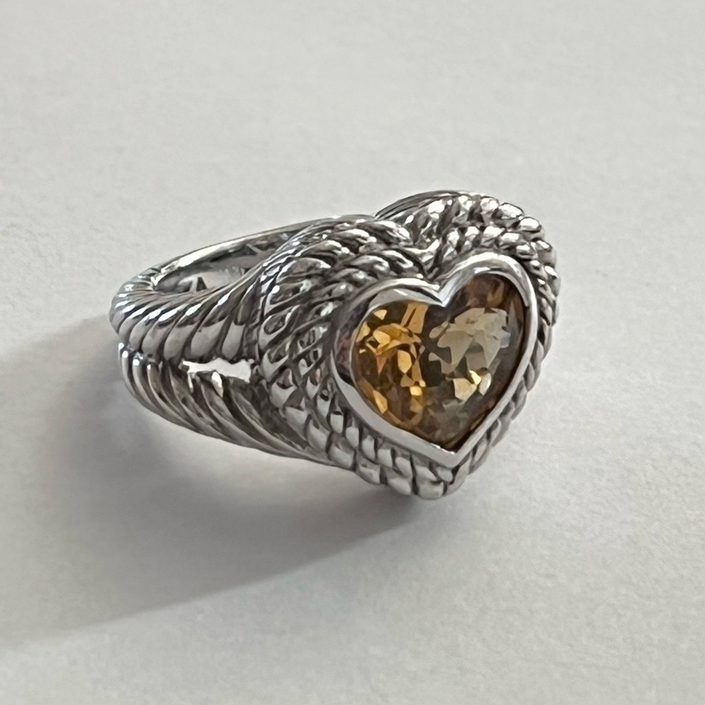 Judith Ripka Vintage Sterling Silver Citrine Heart Ring
